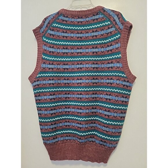 Vintage Men's Arrow Fairisle Vest V Neck Burnt Orange Green Blue XL - Picture 6 of 7